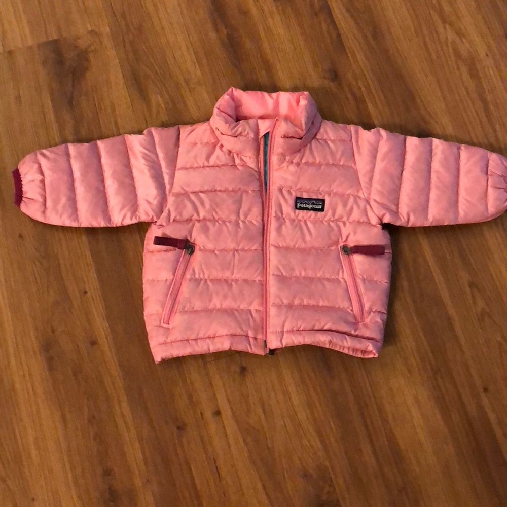 Pink Patagonia down jacket.  Size: 3 month.